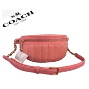 NWT COACH CHAIN BELT BAG WITH QUILTING LEATHER CANDY PINK CROSSBODY